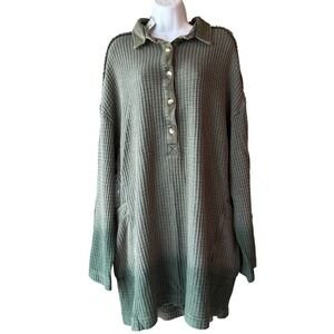 Free People Moss Green Waffle Knit Waffle Knit Tunic Dress Size Large‎ NWT